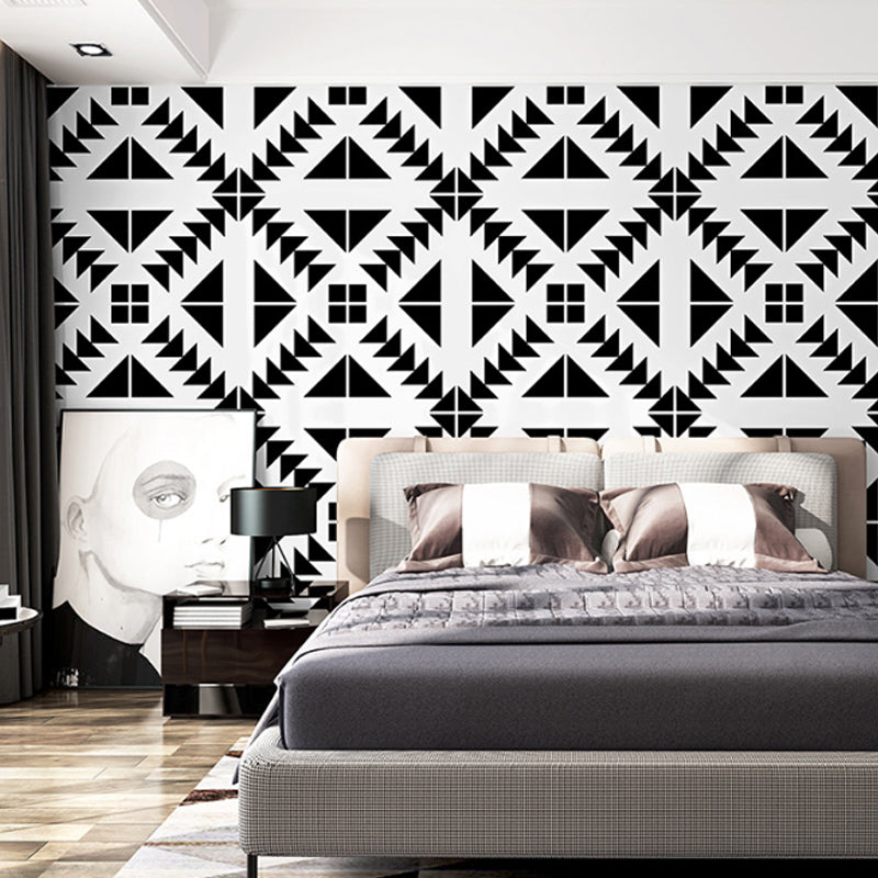 Non-Pasted Wallpaper with Black and White Cube Lattice Design, 20.5"W x 33'L