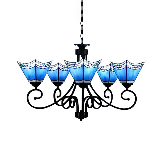 5 lumières lustre trapézoïde éclairage en verre bleu pendant nautique Light pour le salon