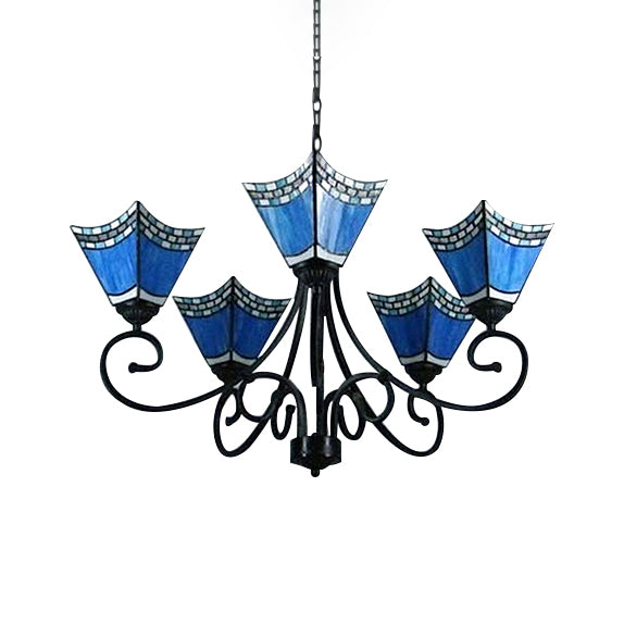 5 lumières lustre trapézoïde éclairage en verre bleu pendant nautique Light pour le salon