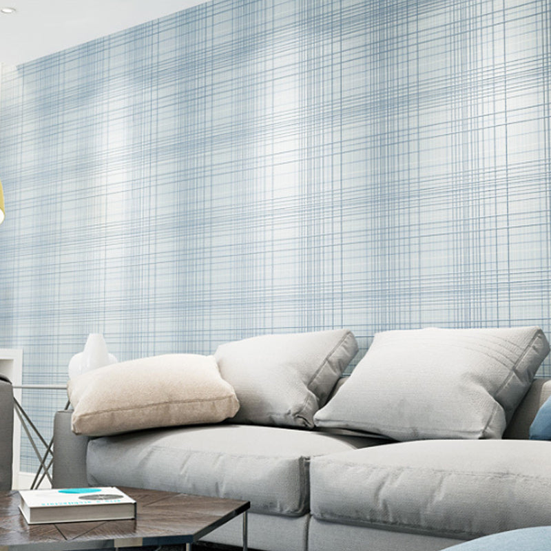 Non-Woven Fabric Wallpaper with Blue and White Grid and Line, Non-Pasted