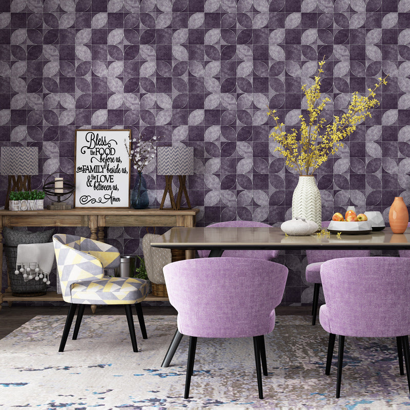 Simple Color Modern Wallpaper Square and Leaves Wall Covering, Non-Pasted