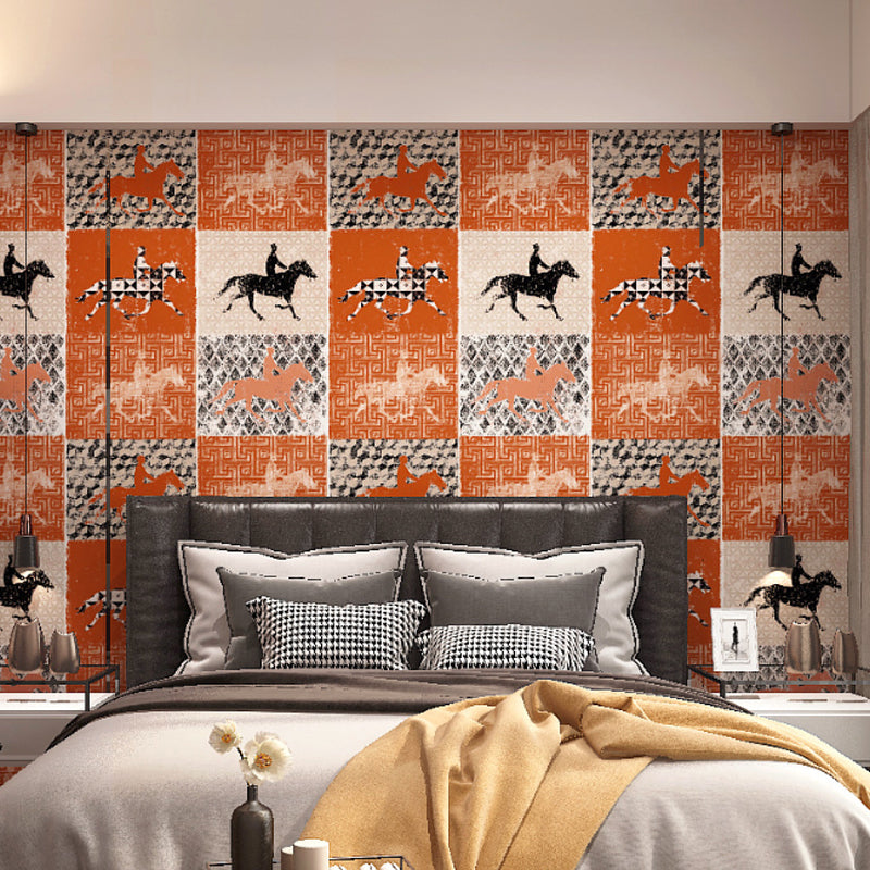 Retro and Nordic Horse-Riding Wallpaper Non-Woven 20.5 in x 31 ft Non-Pasted