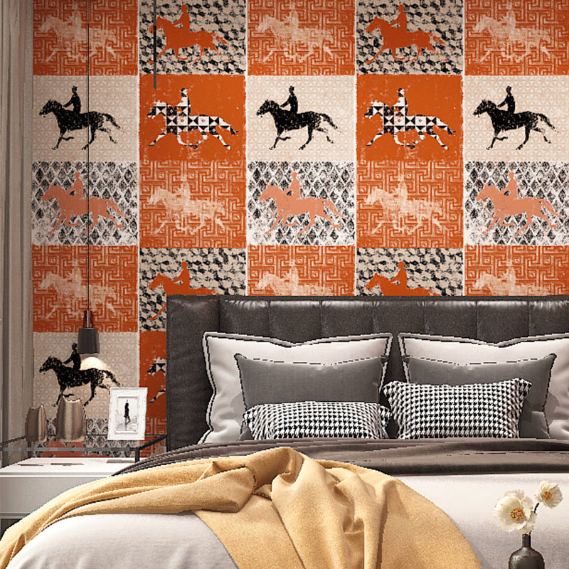 Retro and Nordic Horse-Riding Wallpaper Non-Woven 20.5 in x 31 ft Non-Pasted