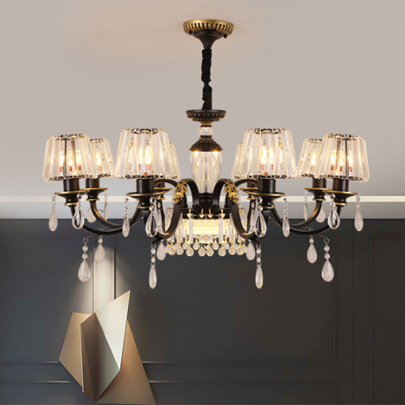 Black 3/8-Bulb Ceiling Chandelier Simplicity Clear Crystal Glass Cone Hanging Pendant Light