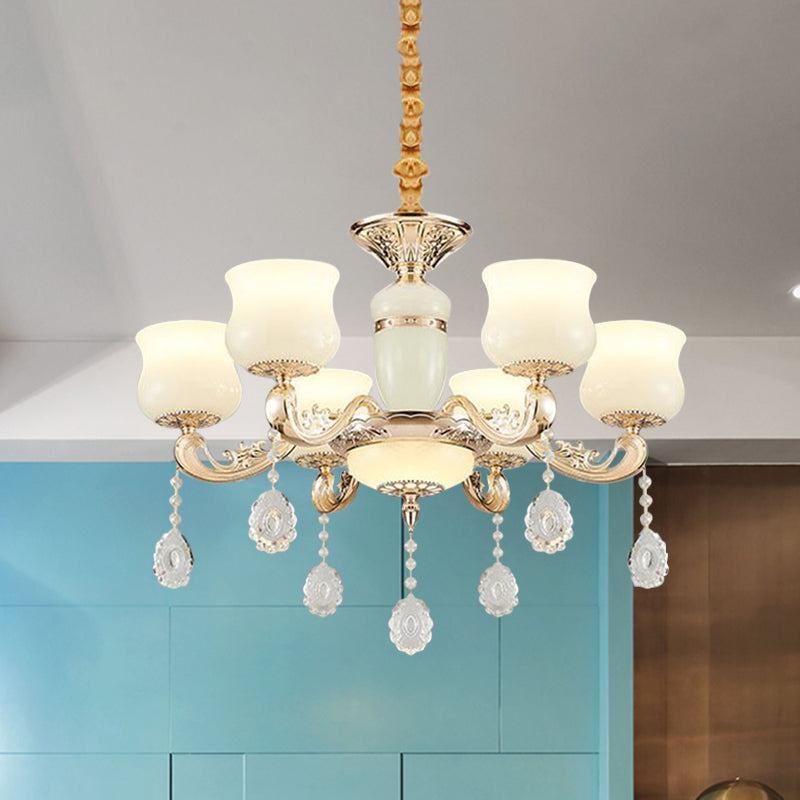 Jade Bud Chandelier Lighting Modern 6 Lights Bedroom Crystal Ceiling Suspension Lamp in Gold