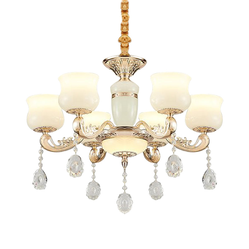 Jade Bud Chandelier Lighting Modern 6 Lights Bedroom Crystal Ceiling Suspension Lamp in Gold