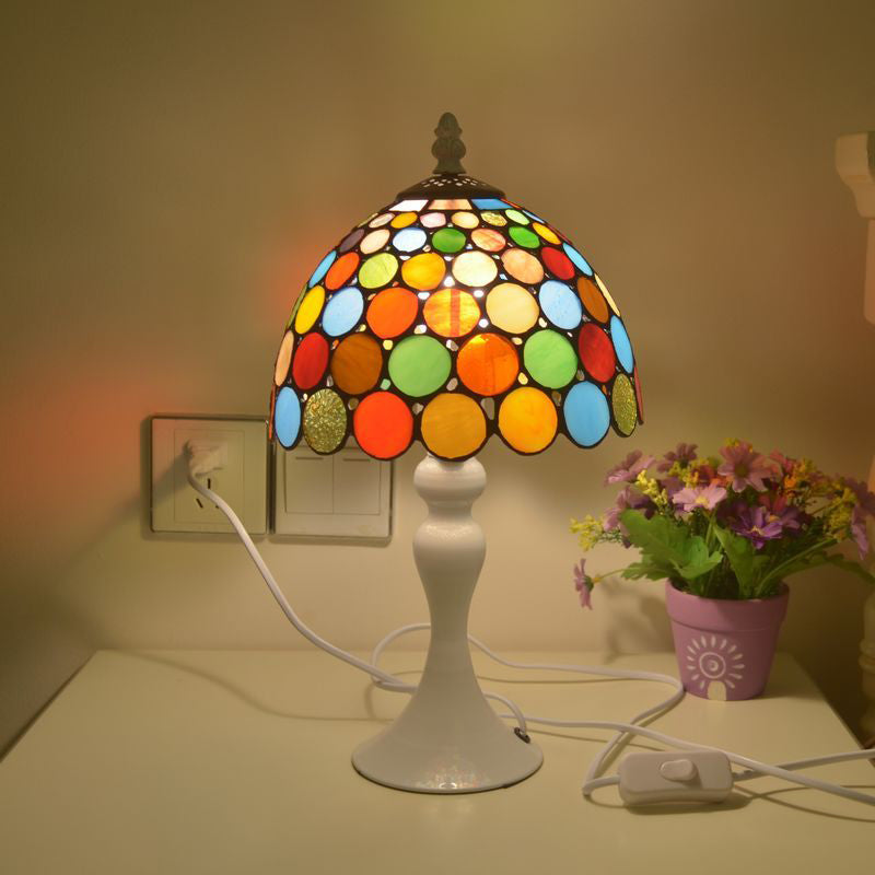 Tiffany Dotted Table Lamp Single-Bulb Bright Stained Glass Night Stand Light in White