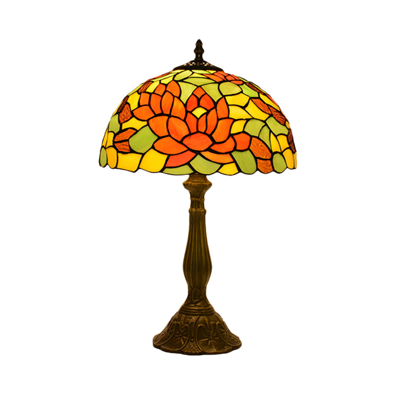 Rose Night Stand Light Tiffany Red/Orange Art Glass Single Bronze Finish Table Lamp for Living Room