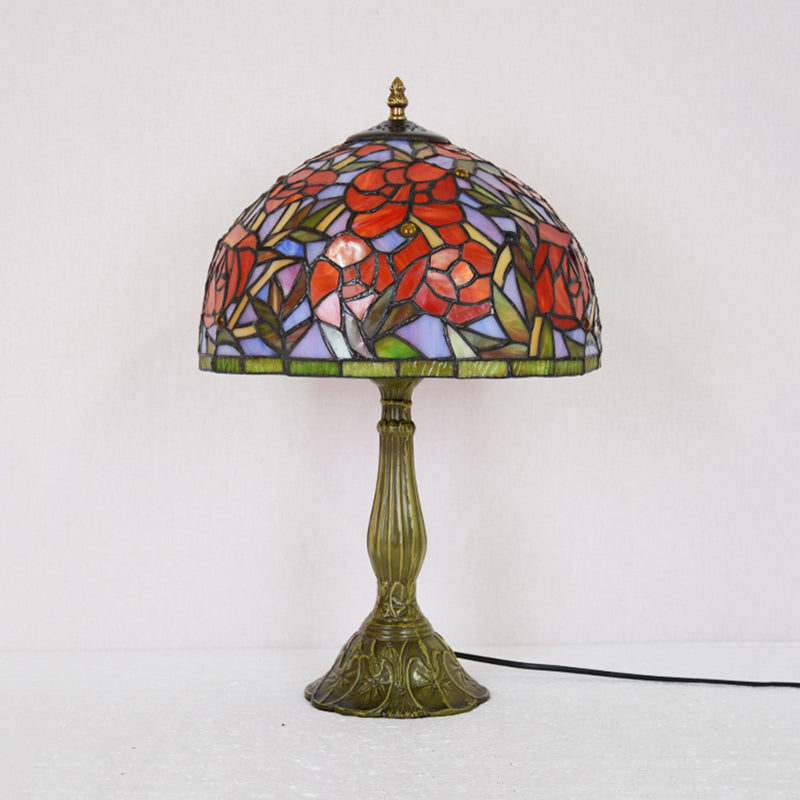 Peony Blossom Table Light Tiffany Handcrafted Pink/Orange Glass Single Bronze Night Lamp