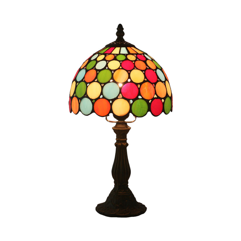 Dome Night Table Lamp 1 Light Cut Glass Tiffany Style Dotted Patterned Desk Light in Dark Coffee