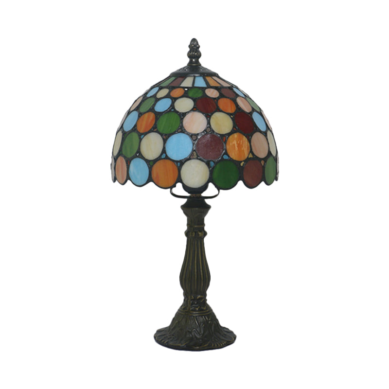 Dome Night Table Lamp 1 Light Cut Glass Tiffany Style Dotted Patterned Desk Light in Dark Coffee