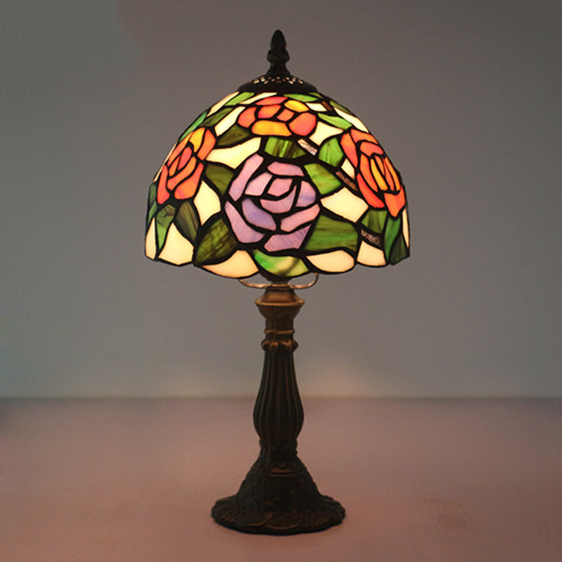 Pink/Lila und Pink Rose Night Lampe Victorian 1 hellfleckiges Kunstglas Tischbeleuchtung mit Kuppelschatten