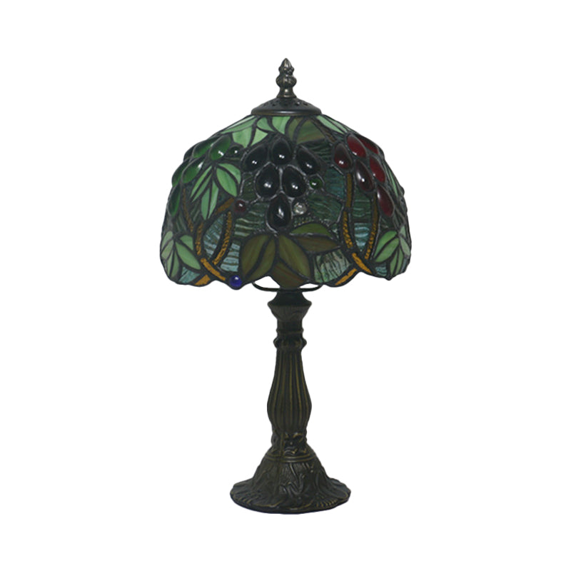 Dome Shape Cut Glass Night Light Tiffany 1 Head Yellow/Green Grape Patterned Nightstand Lamp for Bedroom