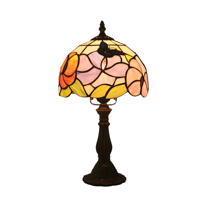 1 bulbo dormitorio nocturna luz mediterránea pétal de bronce lámpara de escritorio estampada con sombra de vidrio cortada a mano