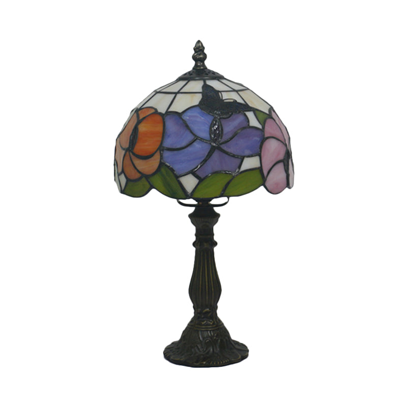1 Bulbe Chambre Nightand Light Mediterranean Bronze Petal Mot à motifs de bureau avec ombre en verre coupé à la main en forme