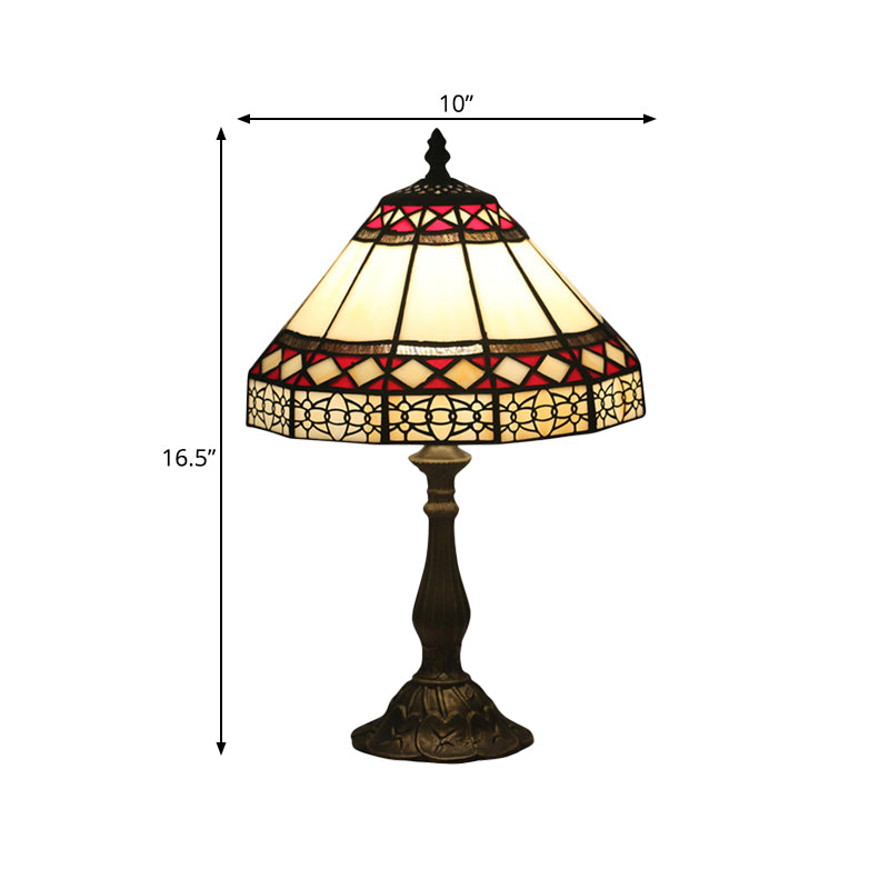 1 Light Task Lighting Mission Conical Stained Art Glass Diamond Patterned Night Table Lamp in Bronze