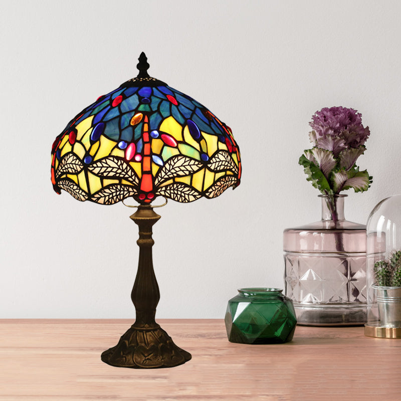 Baroque Dragonfly Task Lamp 1 Head Hand Cut Glass Night Table Light in Bronze for Bedroom