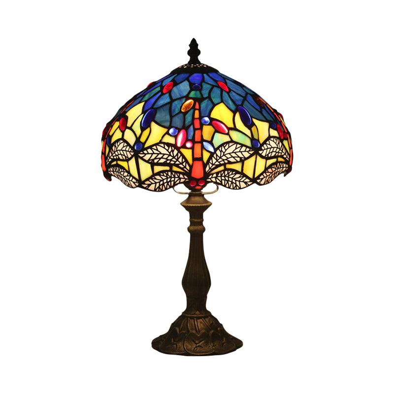 Baroque Dragonfly Task Lamp 1 Head Hand Cut Glass Night Table Light in Bronze for Bedroom