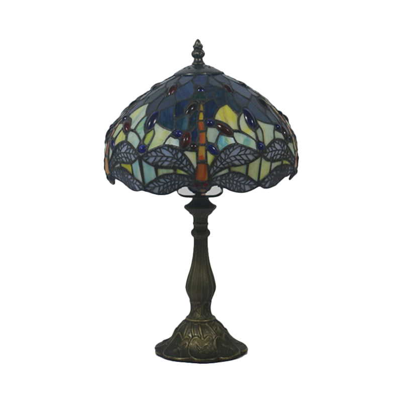 Baroque Dragonfly Task Lamp 1 Head Hand Cut Glass Night Table Light in Bronze for Bedroom