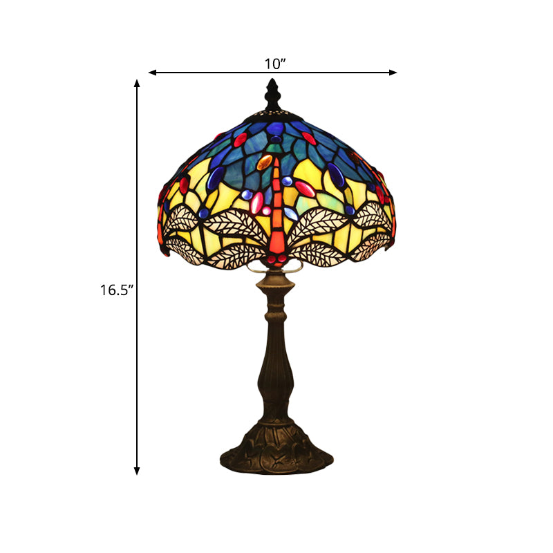 Baroque Dragonfly Task Lamp 1 Head Hand Cut Glass Night Table Light in Bronze for Bedroom