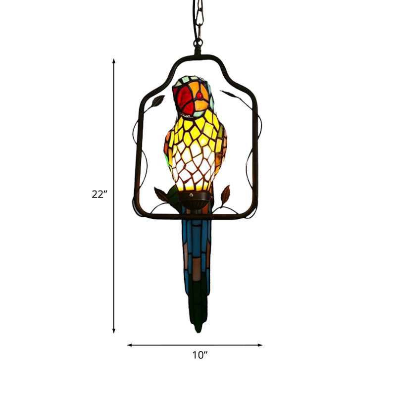 1 Bulb Parrot Wall Sconce Baroque Blue Cut Glass Long Feather Wall Light Fixture with Perch Swing