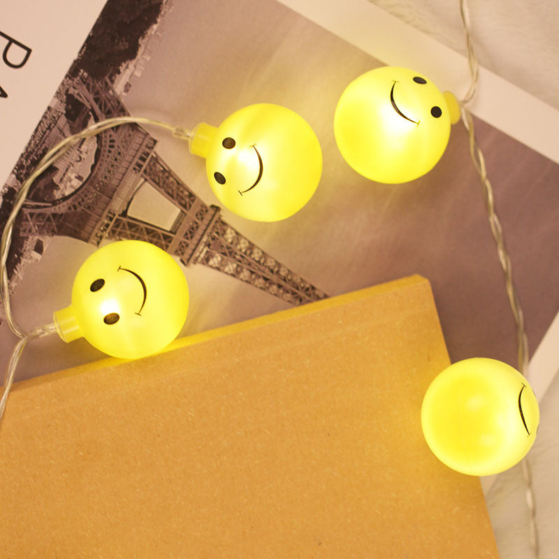 Yellow Smile Face Light String Contemporary 20/40 Lights Plastic LED Fiesta Lamp for Cafe, 8.2/16.4 Ft