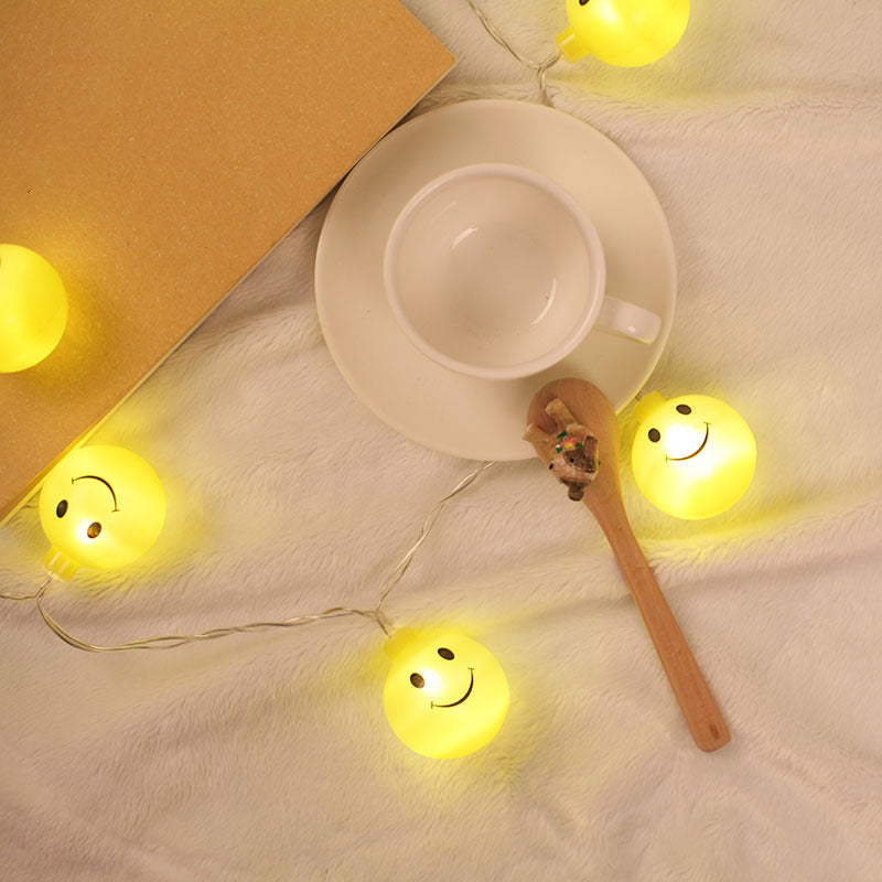 Yellow Smile Face Light String Contemporary 20/40 Lights Plastic LED Fiesta Lamp for Cafe, 8.2/16.4 Ft