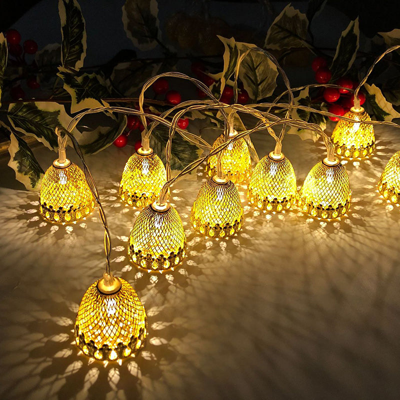 Beige Bell Fairy Light String Modern 10 Bulbs 4.9 Ft Long Plastic LED Christmas Lamp in Warm/Multi Color Light