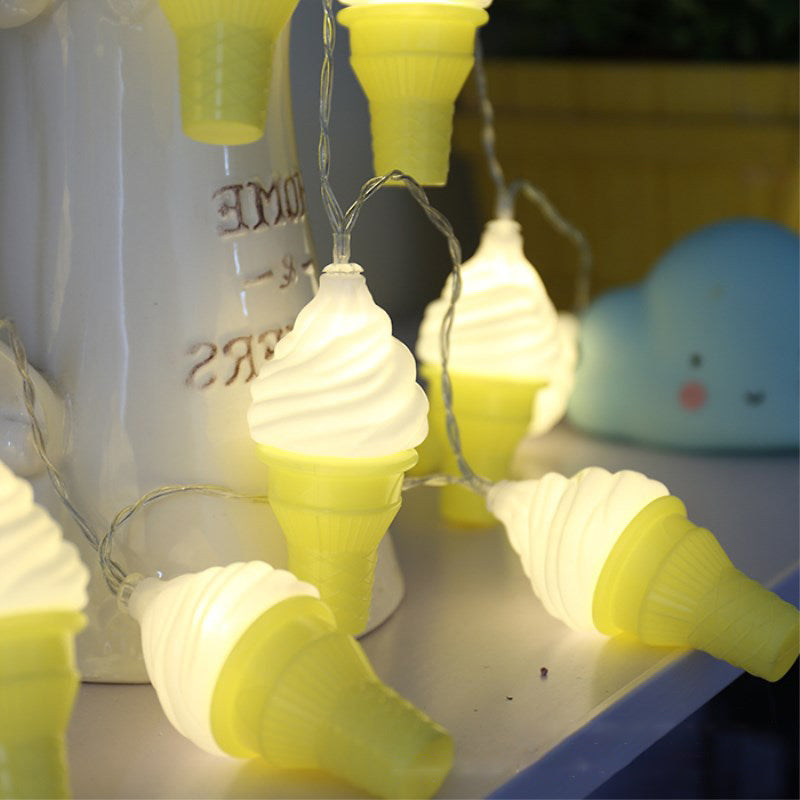 Ice Cream LED String Light Ideas Contemporary Plastic 20/40 Heads Yellow Party Lamp in Warm/Multi Color Light, 9.8/19.6 Ft Long