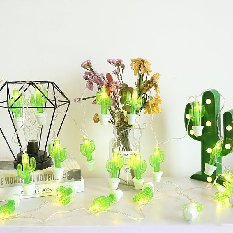 Green Cactus LED Fairy Light Modern 9.8 Ft 20 Bulbs Plastic USB/Battery String Lighting for Living Room