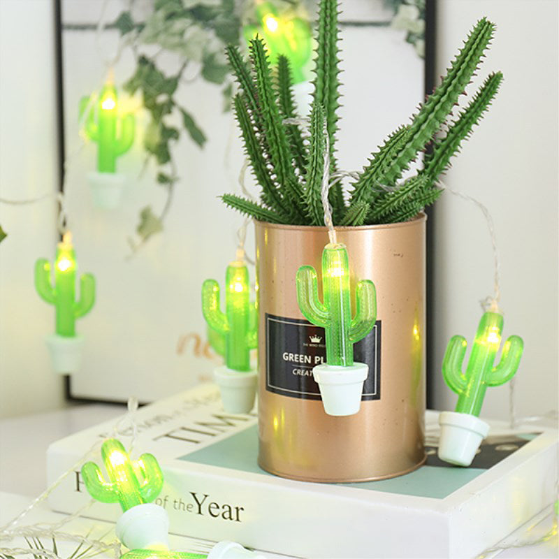 Green Cactus LED Fairy Light Modern 9.8 Ft 20 Bulbs Plastic USB/Battery String Lighting for Living Room