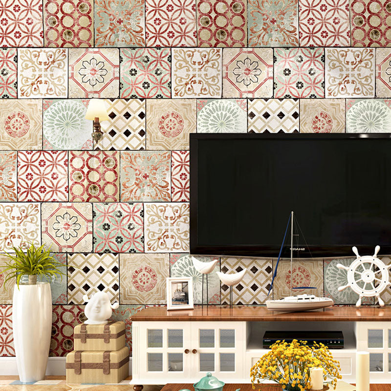 Non-Pasted Wallpaper with Multi-Colored Tile of Bohe Style, 33' by 20.5"