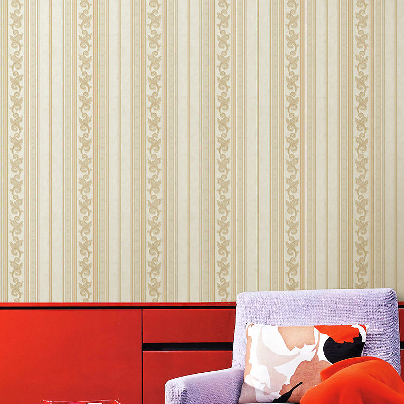 Vinyl Water-Resistant Wallpaper with Natural Color Stripe and Floral Design, 54.2 sq ft.