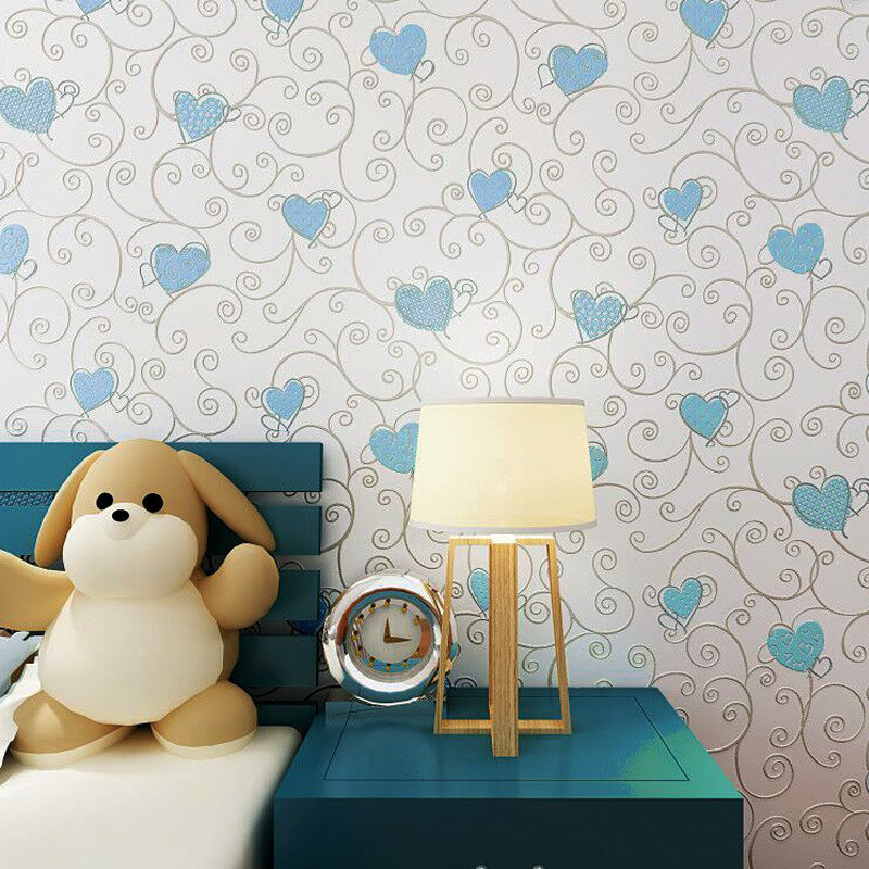 Embossed Heart Wallpaper for Children Non-Woven 20.5 in x 10 ft Romantic Contemporary Non-Pasted Wall Decor