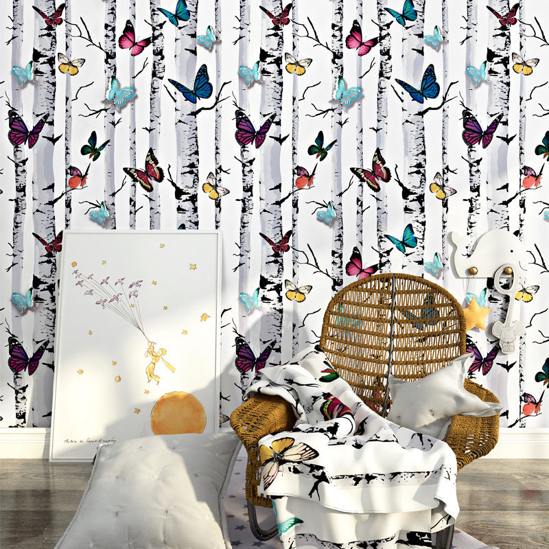 Stem and Butterfly Wallpaper in Multi-Colored  20.5 in x 31 ft Nostalgic Non-Pasted Wall Decor