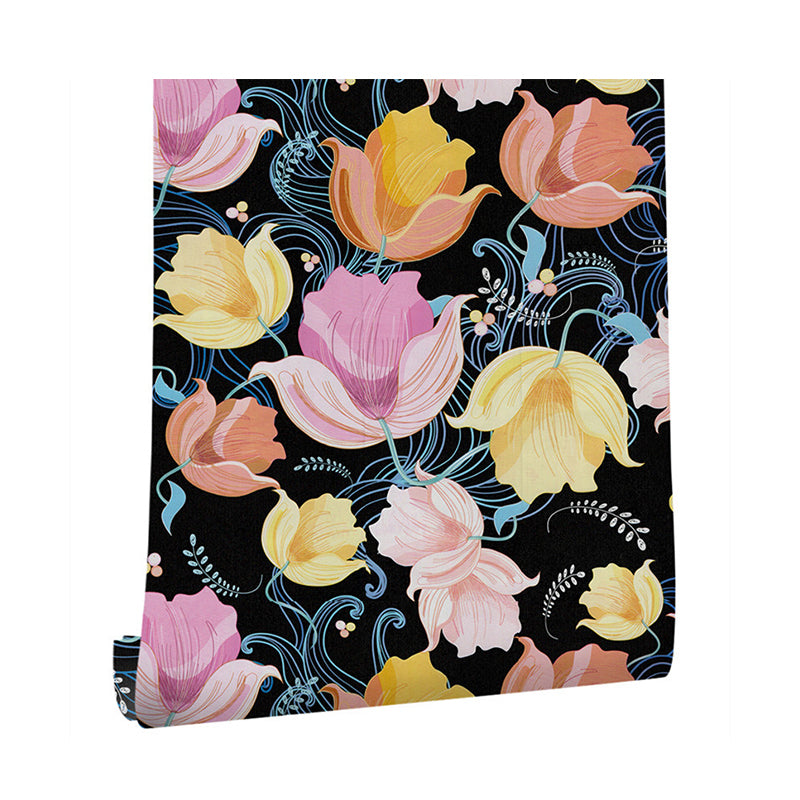Dormitory Wallpaper with Multi-Colored Tulip and Floral Pattern, 17.5-inch x 19.5-foot, Non-Pasted