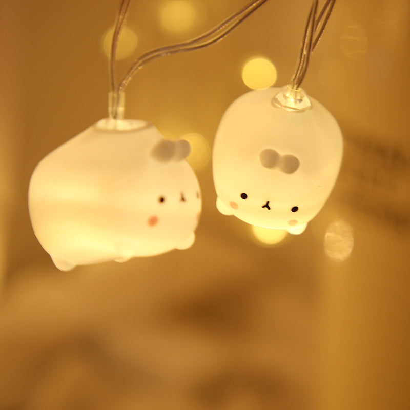 Rabbit Bedroom Fairy Light String Plastic 20/40-Bulb Cartoon LED String Lamp in White, 2/4M