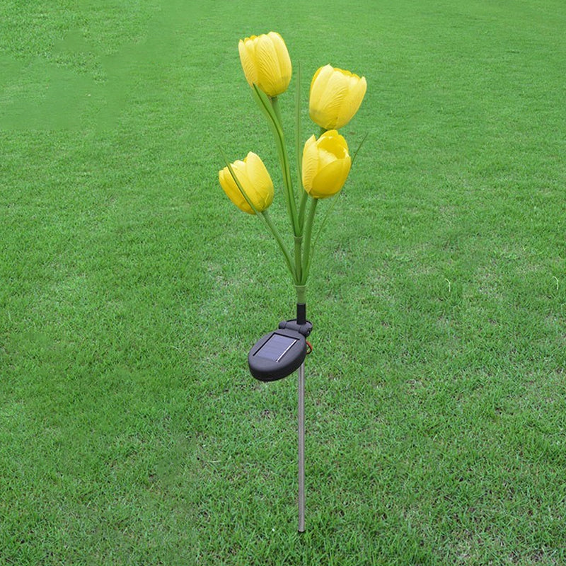 Tulip Solar LED Path Light Modernism Fabric 4 Heads Yellow/White/Yellow and White Ground Lighting for Outdoor Garden