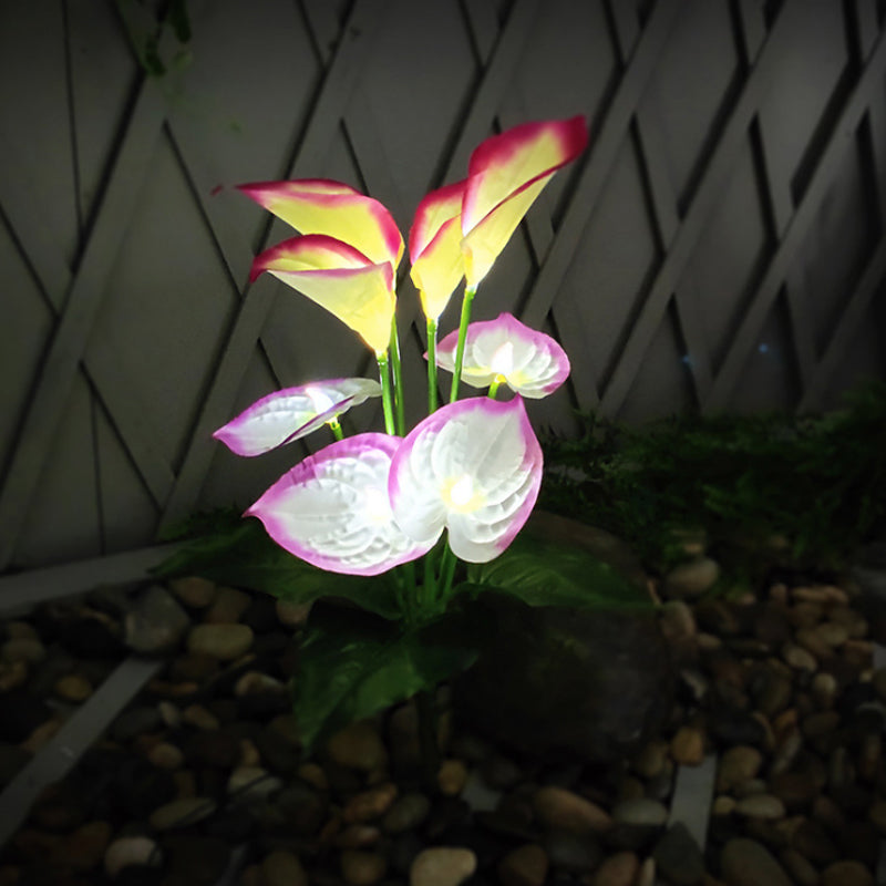 Metal Calla Lily Decorative Light Modern LED Solar Ground Lamp in Purple and White for Outdoor, 2 Packs