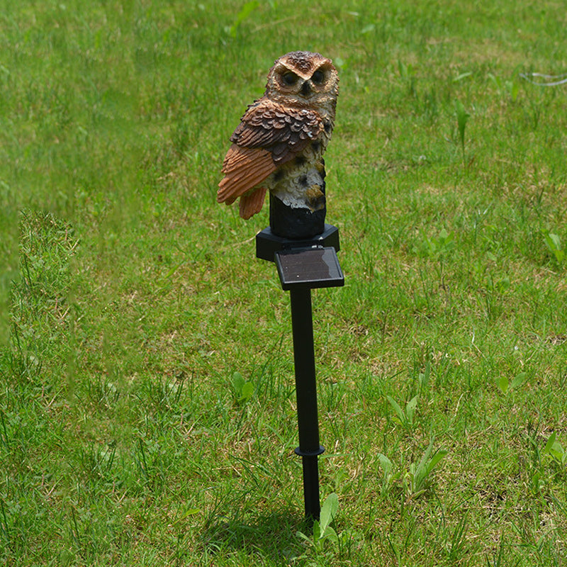 Owl Resin Solar LED Path Light Modern Brown/White LED Ground Plug Lamp for Outdoor Courtyard