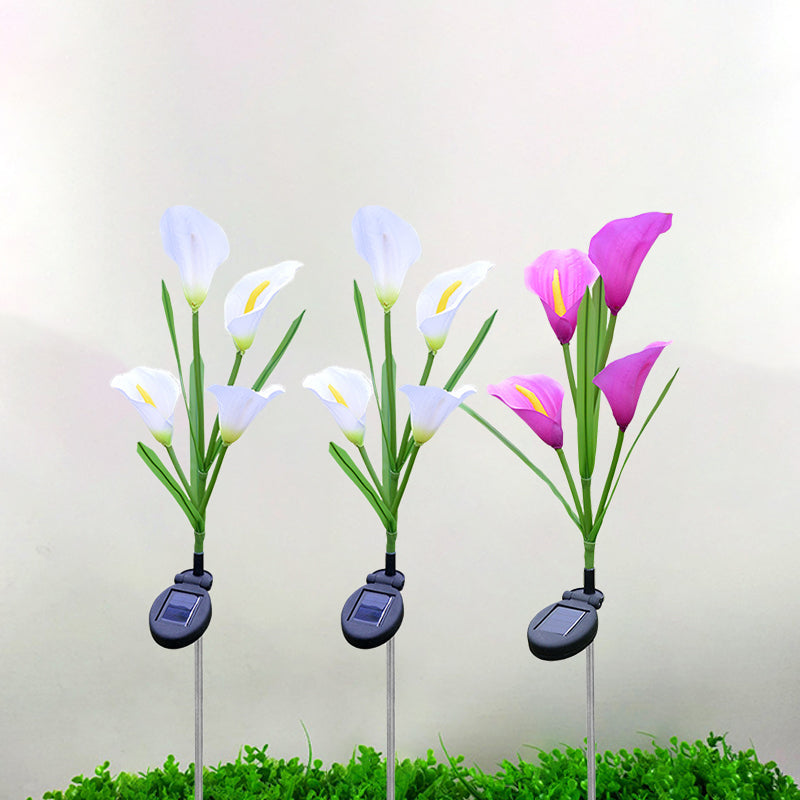 Fabric Blossom Path Lamp Decorative 4 Lights Purple and Yellow/White Solar Powered LED Ground Light for Patio