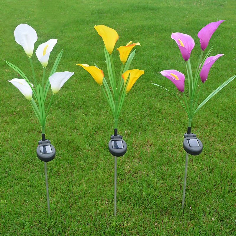 Fabric Blossom Path Lamp Decorative 4 Lights Purple and Yellow/White Solar Powered LED Ground Light for Patio