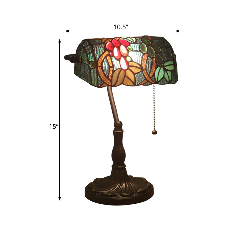 Cut Glass Bronze Nightstand Lamp Rollover Shade 1 Head Baroque Grape Patterned Table Lighting with Pull Chain