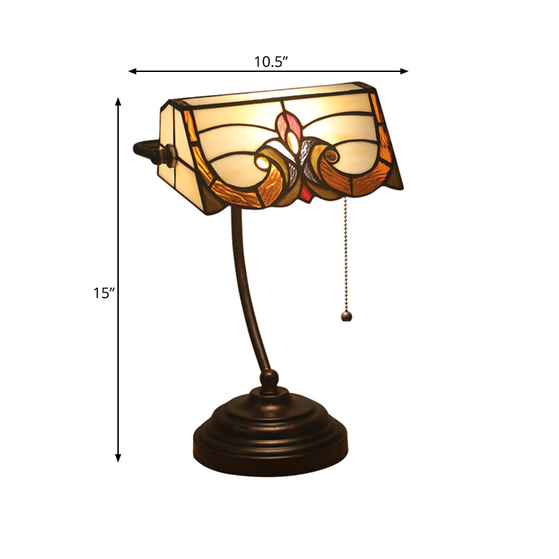 Bronze Rollover Shade Night Lamp Victorian 1 Light Stained Art Glass Table Light with Pull Chain