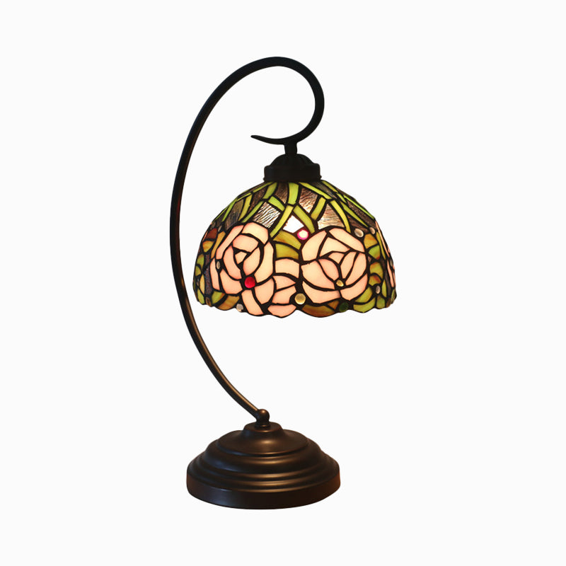 Lampe de table en verre coupé en forme de dôme tiffany 1-bulbe finition noire / blanche Éclairage nocturne à motifs