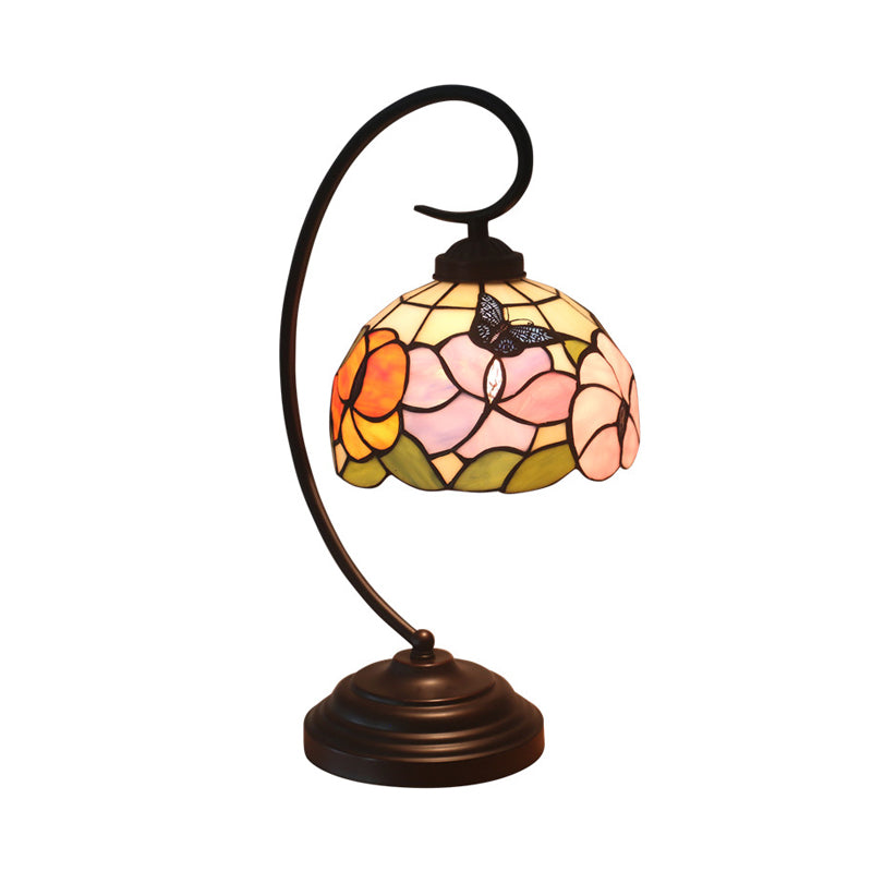 Adcore de nuit victorien Bowl 1 Light Taching Taching Glass Pink / Purple Flower Mattered Task Light avec Swirl Bras