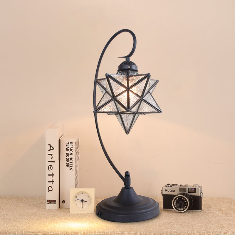 1 Light Nightstand Lamp Tiffany Star Shaped Clear/Silver and Clear Glass Night Lighting with Twisted Arm for Coffee Shop