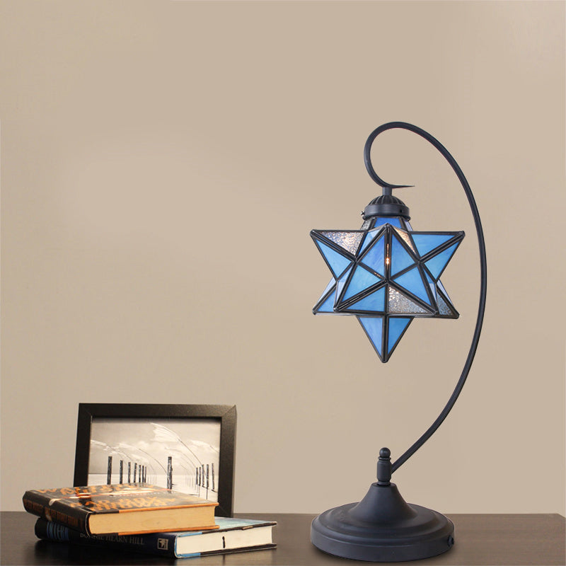 Schwarzer Pentagramm Nachttisch leichter Barock 1 Kopf Rosa/gelb/dunkelblaues Glas Nachttischlampe für Bett