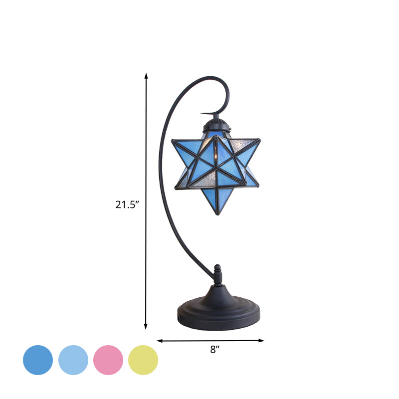 Schwarzer Pentagramm Nachttisch leichter Barock 1 Kopf Rosa/gelb/dunkelblaues Glas Nachttischlampe für Bett