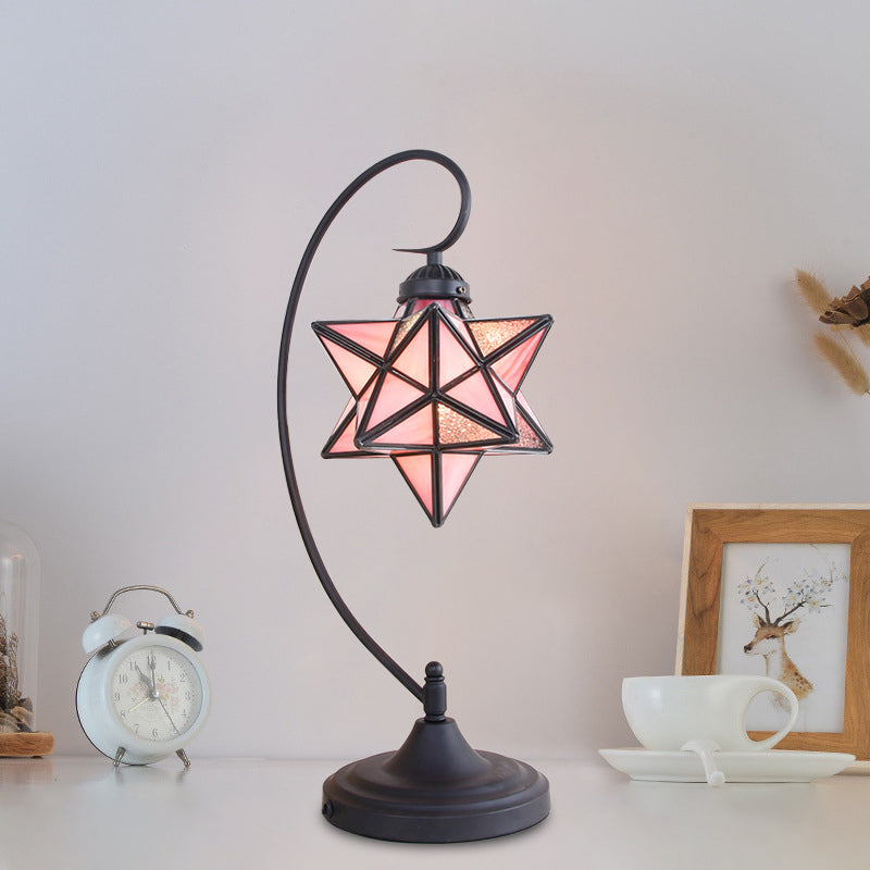 Schwarzer Pentagramm Nachttisch leichter Barock 1 Kopf Rosa/gelb/dunkelblaues Glas Nachttischlampe für Bett